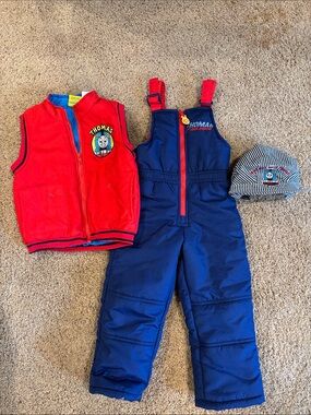 Thomas & Friends Red Vest Blue Bib Snow Pants and Striped Hat